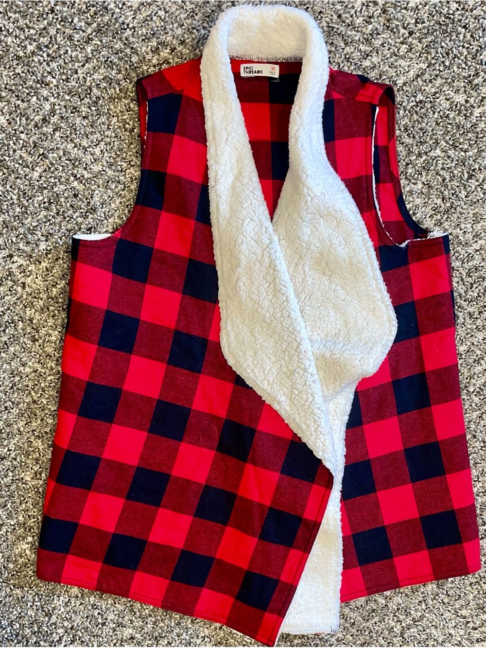 Epic Threads Red and Black Plaid Sherpa-Lined Vest Size Girls XL